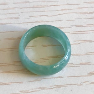 Naturalny jadeit lodowaty, niebiański, zielony jadeit, pierścień z obrączką, pierścień na kciuk typu A, birmański jadeit H9-11