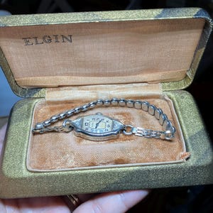 Elgin 14K diamonds bracelet watch/oiled & serviced /full set /collection / vintage women watch Art Deco /1934 runs well