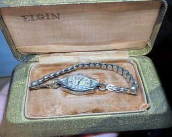 Elgin 14K diamonds bracelet watch/oiled & serviced /full set /collection / vintage women watch Art Deco /1934 runs well