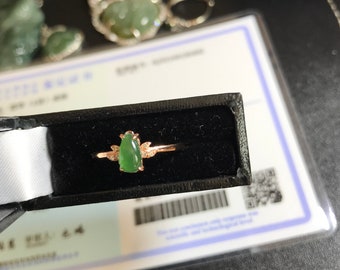 Icy Green jadeite women ring Myanmar Jadeite Certified imperial Jadeite Translucent  / 925 sliver