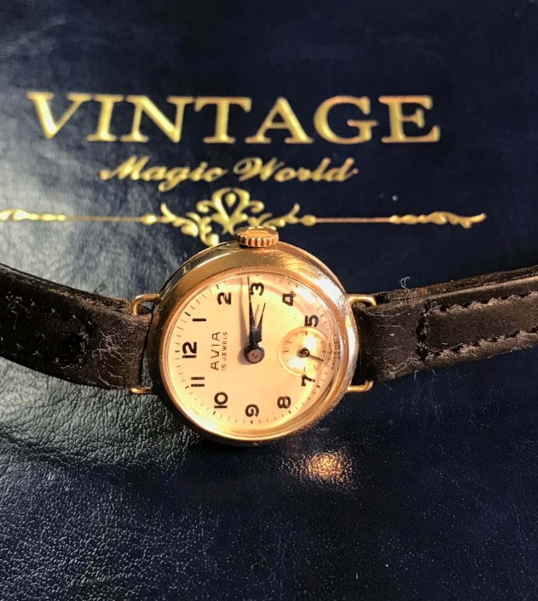 9ct Gold AVIA Antique vintage Ladies Watch Runs Well serviced art Deco 1950s 60s Runs Well Etsy