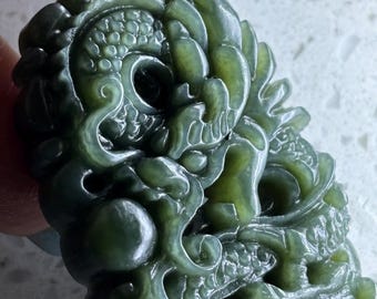 Certified Green Nephrite Jade Natural grade A  Pendant Dragon Pendant carved dragon pendant A60 A60