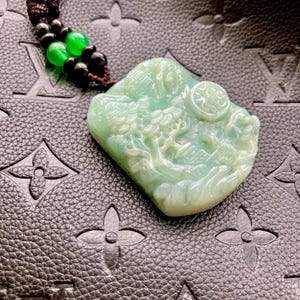 Jadeite pandent landscape green  /Untreated Grade A/ imperial jade A15