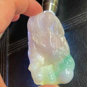 Dragon pendant /Certified Hand Carved Lavender Green Natural Burma A Jade jadeite /tri colour imperial lavender green jade master unique