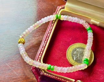 Certified Genuine Myanmar Imperial jadeite luminated glows light pink beaded bracelets grade A s901