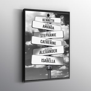 Custom Street Sign Multi-Names Personalized Print Wall Art Canvas. Printed Smooth Surface. Ready to Hang Canvas.