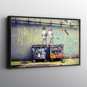 Banksy Peeing Boys Life is Short Chill The Duck Print Wall Art Canvas. Printed Smooth Surface. Ready to Hang Canvas.