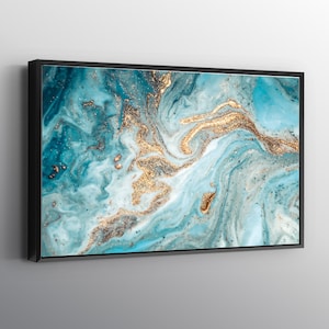 Abstract Turquoise Marble Gold Abstract Print Wall Art Canvas. Printed Smooth Surface. Ready to Hang Canvas. NOT A OIL PAINTING.