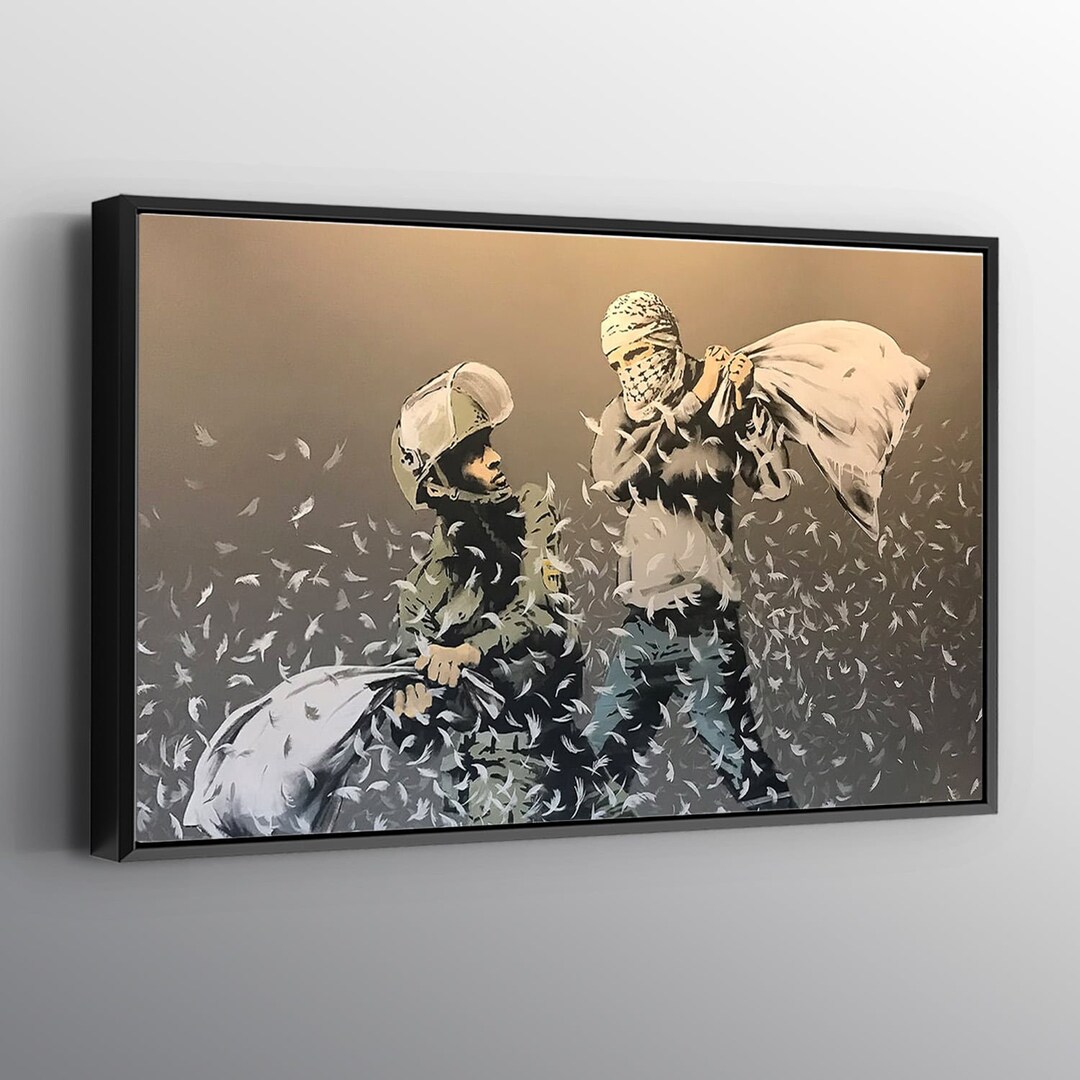 Banksy Pillow Fight Print Wall Art Canvas. Printed Smooth Surface