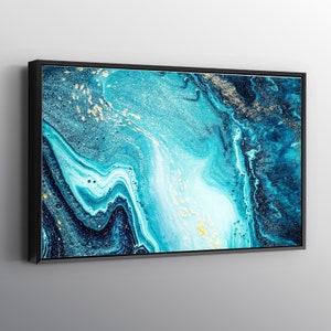 Turquoise Blue Marble Abstract Print Wall Art Canvas. Printed Smooth Surface. Ready to Hang Canvas. NOT A OIL PAINTING.