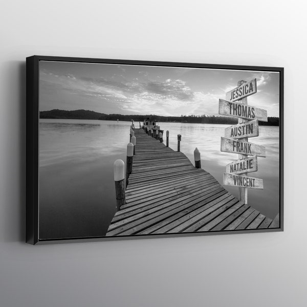 Custom Lake Dock Multi-Names Personalized Print Wall Art Canvas. Printed Smooth Surface. Ready to Hang Canvas.