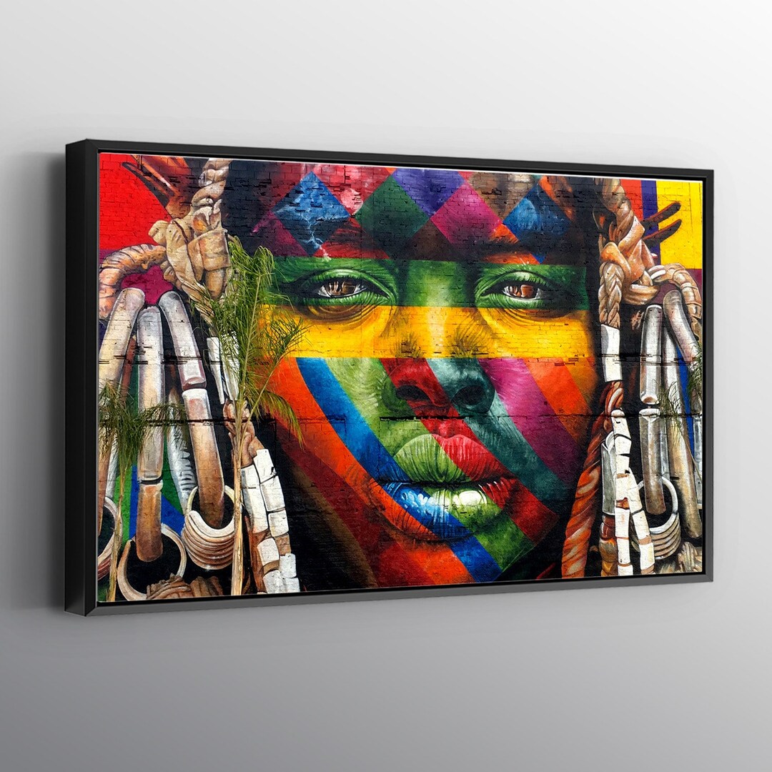 African Graffiti Eduardo Kobra Famous Print Wall Art Canvas. Printed Smooth Surface. Ready to