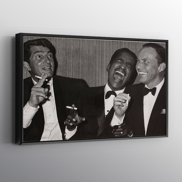 Dean Martin, Sammy Davis Jr, Frank Sinatra Laughing Famous Print Wall Art Canvas. Printed Smooth Surface. Ready to Hang Canvas.