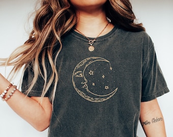 Moon Shirt, Retro Moon T-shirt for Women, Spiritual Astrology T Shirt, Boho Moon, Vintage Graphic Tee, Celestial Trendy Yoga Shirt Gift