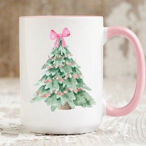 Pink Christmas Mug, Christmas Tree Mug, Cute Mug, Christmas Tree Cup, Christmas Mug Gift, Pink Christmas Coffee Cup, Cocoa Cup