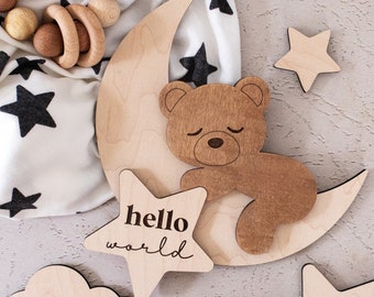 Teddy Bear Milestone | New Baby Gift | Baby Photo Prop | Neutral Baby Decor | Baby Milestone Markers | Monthly Milestone Disks | Cute Bear