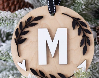 Monogram Ornament | Farmhouse Christmas | 2023 Custom Ornament | Wooden Christmas Tree Decor |  Family Ornament | Rustic | Keepsake Ornament