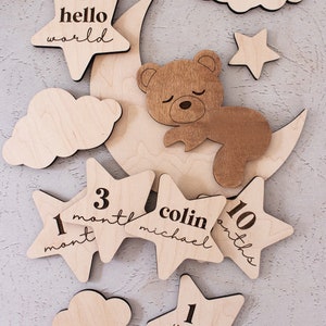 Teddy Bear Milestone | New Baby Gift | Baby Photo Prop | Neutral Baby ...