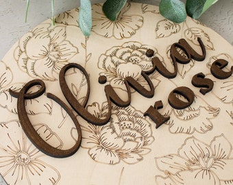 Floral Wood Sign | Baby Sign| Newborn | Custom Sign | Engraved Baby Name Sign | Name Sign for Nursery Girl | Wood Name Nursery Sign | Wooden