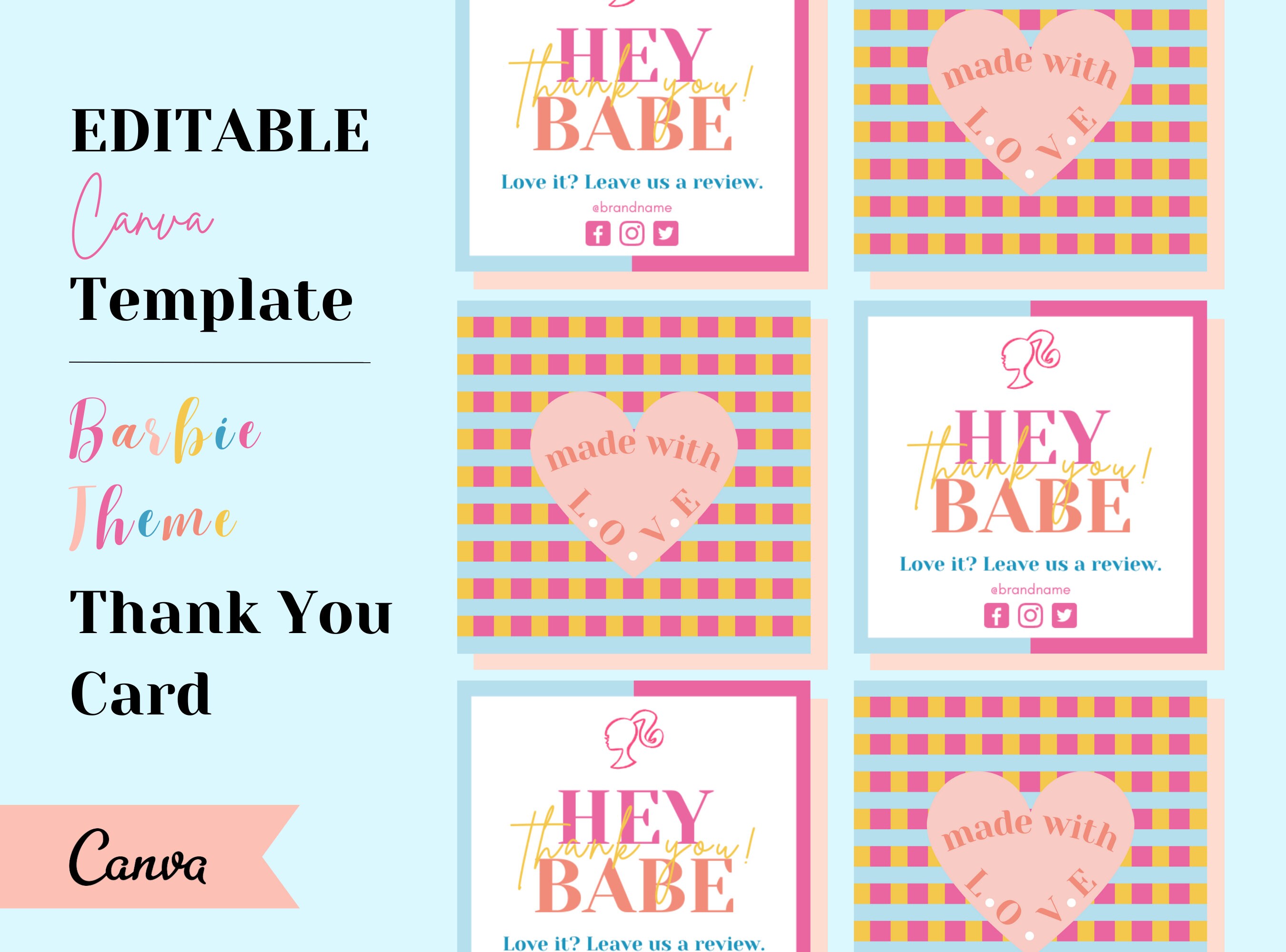Canva Editable Barbie Thank You Card Printable for Small - Etsy