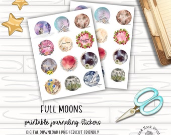 Full Moon Sticker Set | Printable Stickers | Digital Download | PDF | PNG |