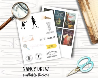 Ensemble d’autocollants Nancy Drew | Autocollants imprimables | Téléchargement numérique | PDF | PNG | Autocollants de détective pour filles | Fichier de machine de découpe