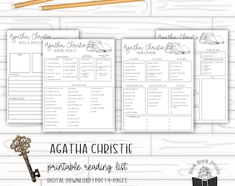 Agatha Christie Reading Checklist | Printable Reading List | Book Tracker | Reading Journal | Mystery Book Tracker