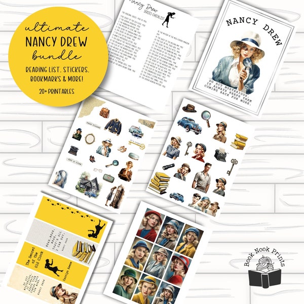 Nancy Drew Bundle | Printable Bundle | Reading Lists | Stickers | Book Cover Art | Ephemera
