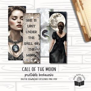 Zestaw zakładek do druku Call of the Moon | Zakładki do druku | PDF | PNG | 4 sztuki