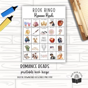 Romance Reads Book Bingo / Desafío de lectura imprimible / Diario de lectura / PDF