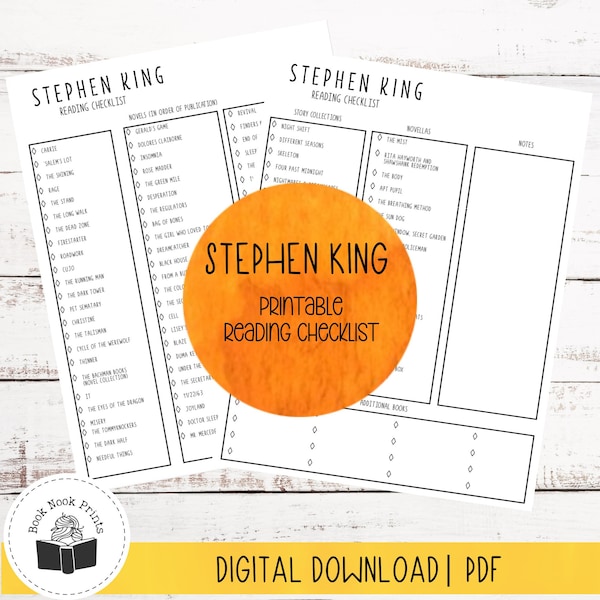 Printable Stephen King Reading Challenge List | PDF | Book List | Book Journal | Reading Planner