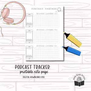 Podcast Tracker, Printable Tracker, Bullet Journal, PDF, PNG, Listening Tracker, Podcast Addict, Habit Tracker, Resizeable PNG