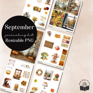 September Journal Kit, Sticker Kit, Planner Stickers, Note Page, Printable, Fall Leaves, Autumn, Freestyle, Washi, Box Stickers