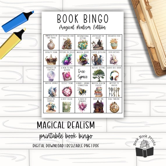 Magical Realism Fiction Book Bingo | Printable Reading Challenge | Reading Journal | PDF