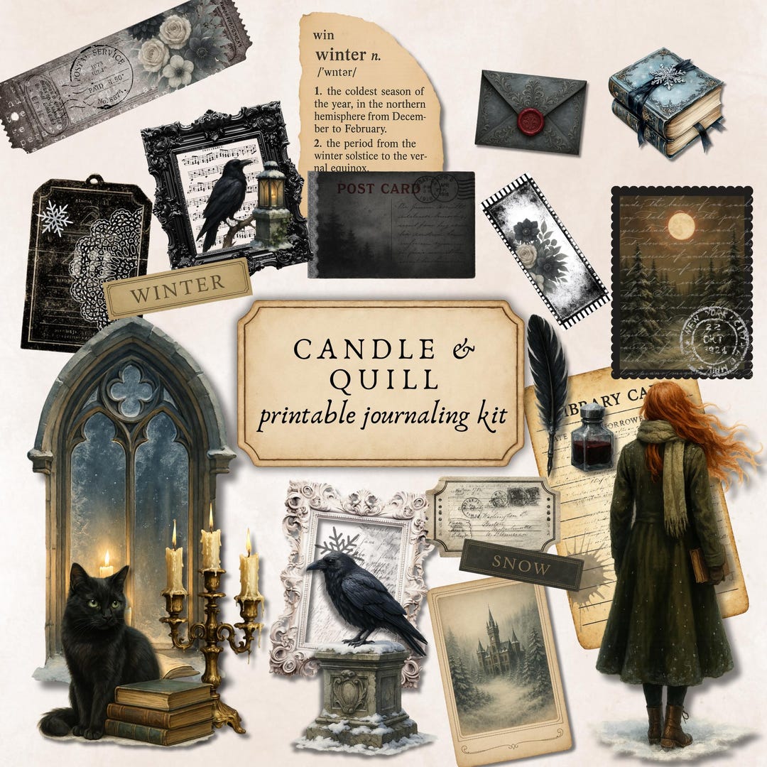 Dark Academia Gothic Winter Junk Journal Journaling Kit Printable ...