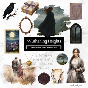 Wuthering Heights Books Junk Journal Kit Printable Ephemera Fussy Cuts Printable Stickers Planner Gothic image 1