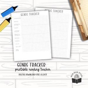 Genre Reading Tracker | Buch Tracker | Printable Buch Tracker | Lesebuch | PDF | Buchstabe Größe | Bujo Journal