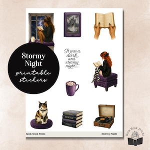 Stormy Night, Printable Stickers, Bookish Stickers, Deco, Journal, Reading, Planner, Books, Reading, Dark, Gothic, Reader, Girl, Purple