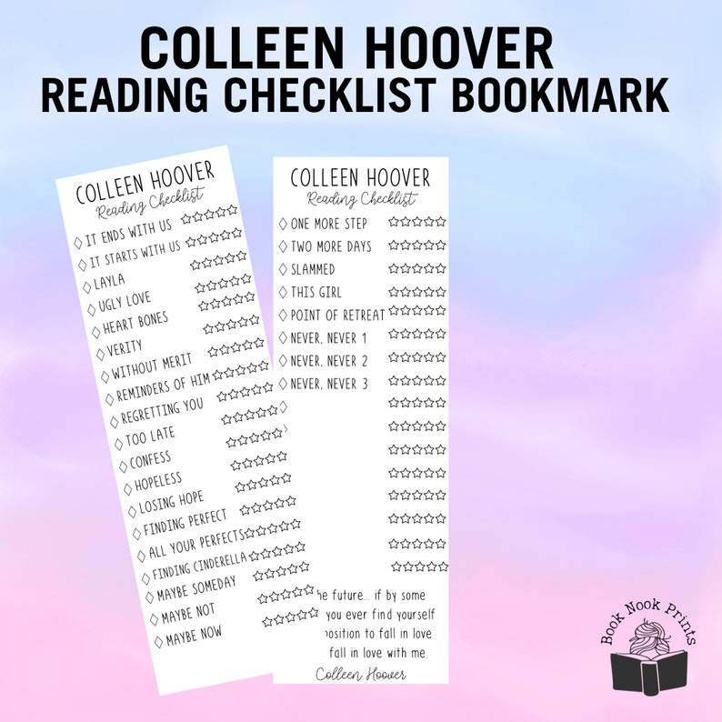 Colleen Hoover Bookmark Colleen Hoover Reading Checklist - Etsy