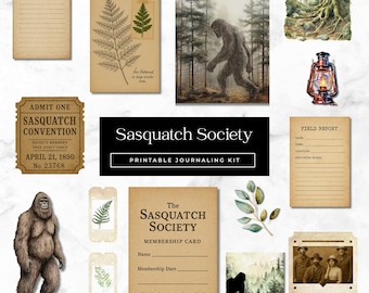 Sasquatch Journal Kit | Vintage Books, Bigfoot Stickers (Printable Download)