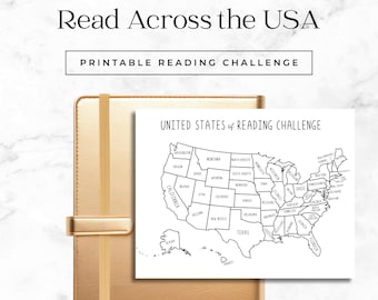 Read Across the USA Afdrukbare leesuitdaging | PDF | Digitale download | Tracker lezen