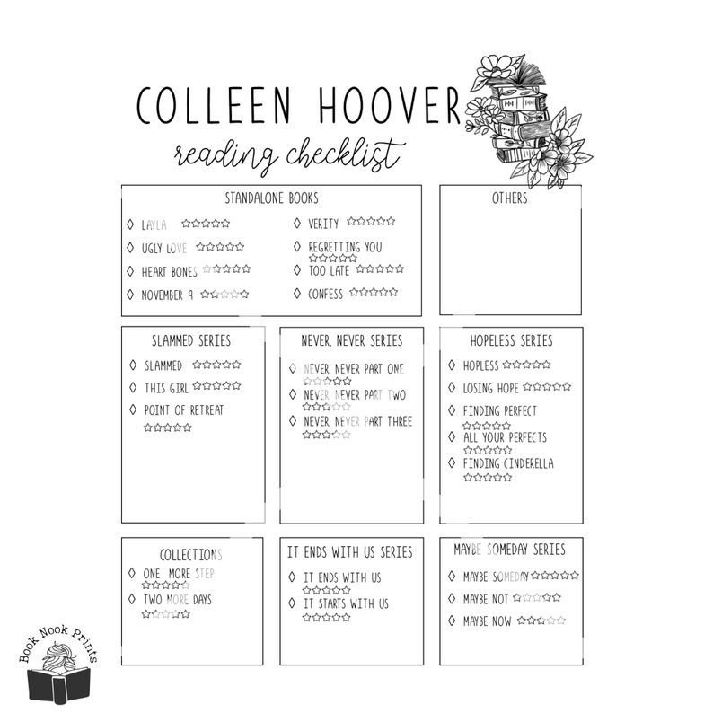 Colleen Hoover Reading List Printable Reading List Book Etsy