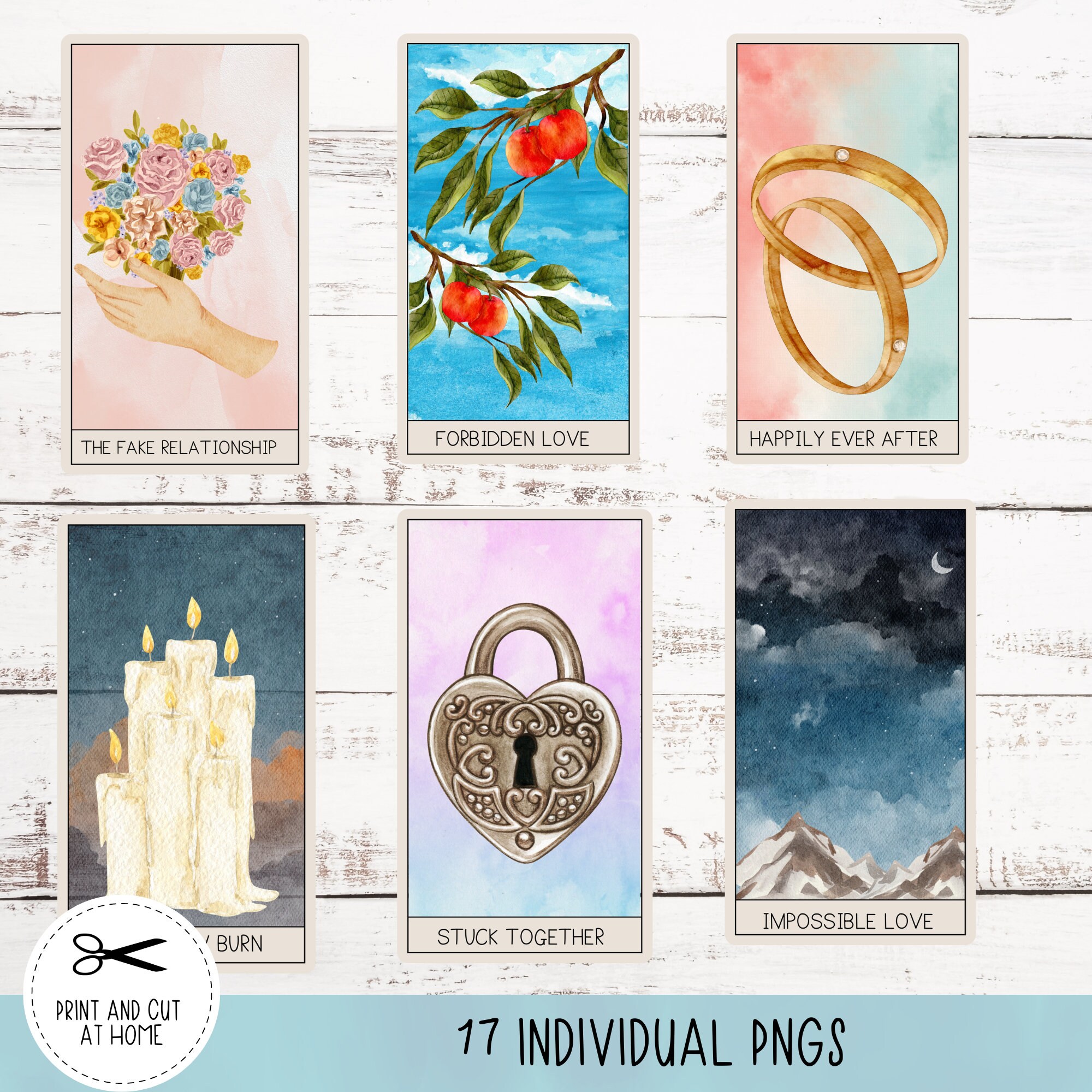 Romance Trope Tarot Style Cards PNG Digital Download Etsy