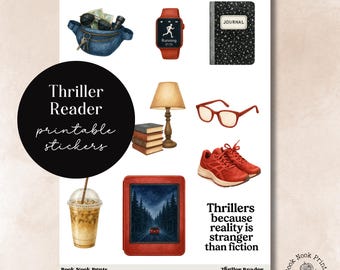 Pegatinas imprimibles para lectores de thrillers, decoración para diarios literarios (descarga digital)