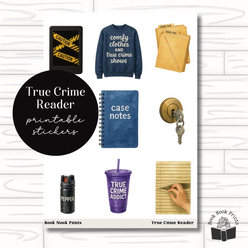 True Crime Stickers, Bookish Journal Planner Decals (digital Download ...