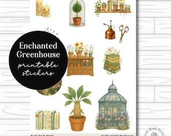 Enchanted Greenhouse, Reader, Printable Stickers, Bookish Stickers, Deco, Journal, Reading, Cut File, Planner, Magical, Witchy, Flowers