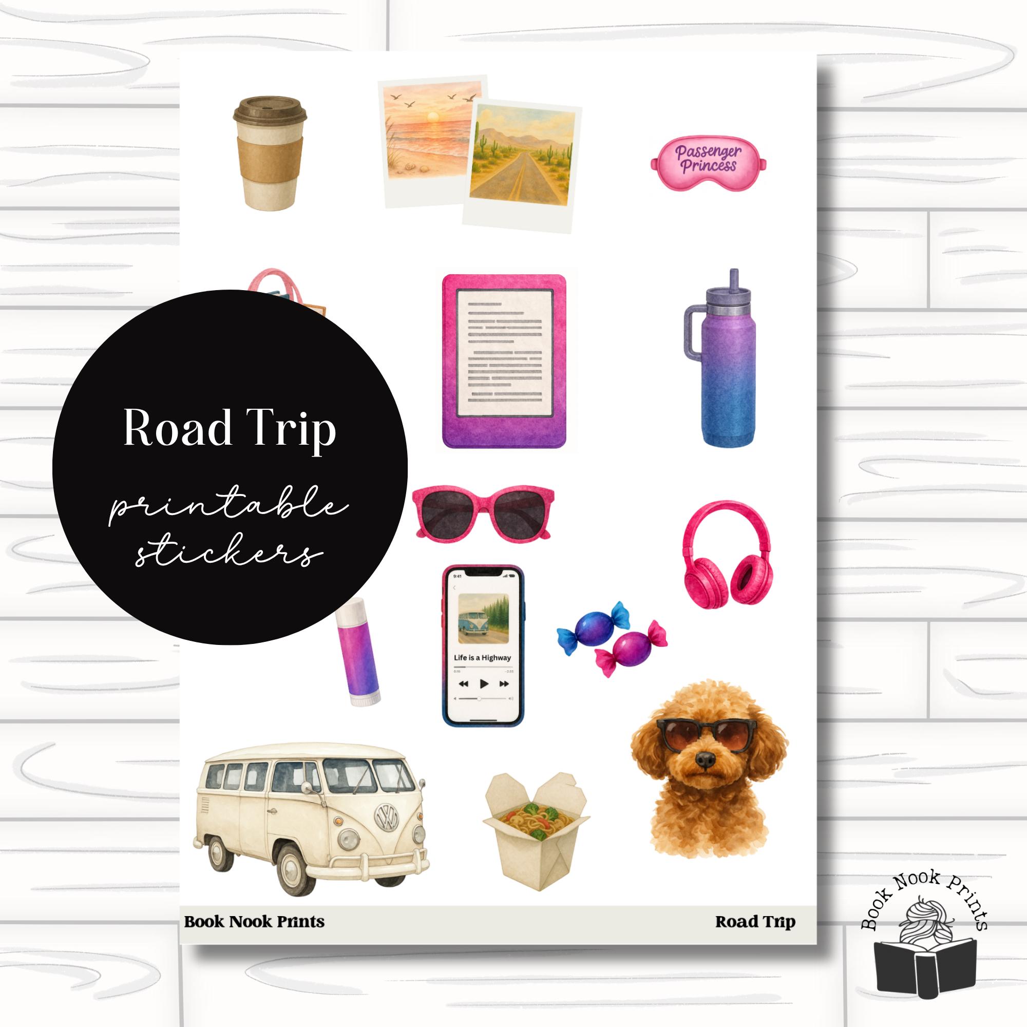 Road Trip, Printable Stickers, Spring, Summer, Bookish Stickers, Deco, Journal, Reading, Passenger Princess, Books, Reader, Planner