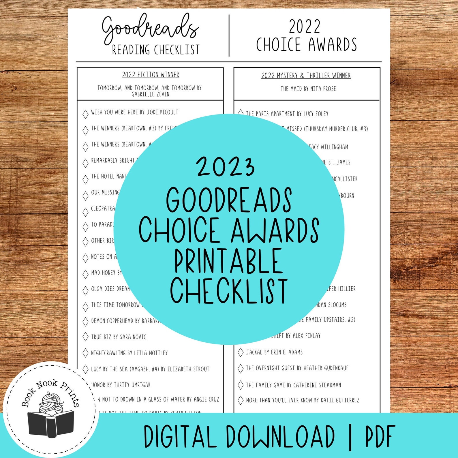 2022 Goodreads Choice Awards Printable Checklist PDF Book Etsy
