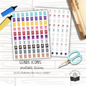 Book Genre Icon Stickers | Printable Book Tracker Stickers | Reading Journal | PNG | Printable Stickers