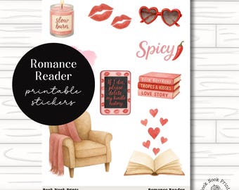 Pegatinas imprimibles para lectores de novelas románticas, calcomanías para agendas literarias (descarga digital)